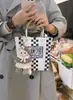 Cesta de Legumes Colorida Cesta de Plástico Tecida Xadrez Fresco Bolsa de Mão Bolsa de Palha Tecida Casual Padrão Xadrez Bolsa de Praia à Beira-Mar