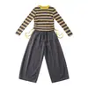 Conjunto de Otoño para Niñas 2026 Nuevo Estilo para Estudiantes de Secundaria, Top Rayado Súper Elegante para Niñas Pequeñas, Ropa Infantil Estilo Coreano