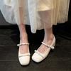 Zapatos Mary Jane de piel de oveja con lazo de hada y perlas de Nai Huhu, primavera de 2025, tacón medio grueso, talla grande 41