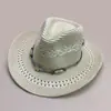 Nuevo sombrero de paja retro para mujer con cuerda de hilo de estrella de cinco puntas degradada, hueco, para el sol, vacaciones, exterior, venta al por mayor