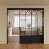Puerta Corredera de Vidrio Estilo Retro Francés de Aleación de Aluminio Menggu para Salón, Divisor de Habitación con Riel Colgante de Tres Vínculos, Puerta Corredera de Cocina