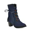 Botas Femininas de Comércio Exterior Jeans Inverno Novo Estilo Coreano Botas com Cadarço Sapatos de Salto Grosso Botas de Motocicleta Botas Curtas de Salto Alto