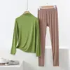 Conjunto de duas peças para casa, tamanho plus size, de modal, com gola semimédia, para mulheres, fino, casual, confortável, manga longa, conjunto de calça sem costura