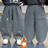 Pantalones de Pierna Curva con Estampado y Forro de Felpa para Niño, Otoño e Invierno 2026 Nuevo Estilo de Invierno, Pantalones Casuales de Calle Frescos, Pantalones Largos Engrosados