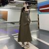 Vestido de manga longa feminino de início de outono 2023 novo coreano cintura emagrecimento quadril manga longa suéter saia joelho saia longa feminina
