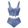 2025 Nuevo Estilo Japonés Cuadros Simple Doble Correa de Hombro Acero Push-up Moño de Gama Alta Dividido Traje de Baño de Vacaciones para Mujeres