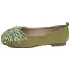 2026 Nuevo Modelo Suela Plana Suave Superficie Suave Versátil Francés Fuegos Artificiales Zapatos de Mujer con Pedrería, Punta Redonda, Boca Baja Slip-On Elegantes Planos