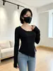 Camiseta de Manga Longa para Mulheres, Novo Estilo Outono, Estilo Coreano, Fenda Irregular, Top de Nicho, Slim Fit, Chique, Camiseta Básica Versátil para Meninas