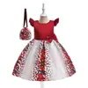 Comercio exterior vestido de princesa para niños ropa de actuación vestido de princesa pequeño con mangas voladoras estampado vestido de princesa de Navidad para niña vestido de actuación
