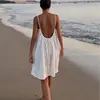 Camisola Sexy Estilo Novo Transfronteiriço Europeu e Americano Vestido Slip Feminino de Praia Costas Abertas Algodão e Linho Solto Casual Cordão Ajustável