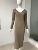 Deseo Amazon Explosiones Comercio Exterior Ropa de Mujer Europea y Americana Discotecas Sexy Hombro Vestido Largo Gran Cuello en V Manga Larga vestido Mujer
