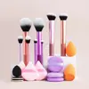 Set de Brochas de Maquillaje de Mango Largo Multicolor de 8 Piezas + Set Combinado de 9 Esponjas para Polvo, Negro, Múltiples Colores Disponibles
