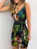 Vestido Feminino Verão 2021 Desejo Amazon Aliexpress Gola V Estampado com Amarração Alças Midi Elegante Sem Costas