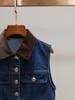 Shenzhen Nanyou Roupas Femininas de Alta Qualidade Verão Novo Estilo Casual Patchwork Gola Lapela Metal Botão Único Jeans Colete Cardigan