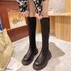Botas stretch de alta qualidade 2022 nova moda primavera e outono botas de salto plano de camada única emagrecendo botas de couro alto botas femininas