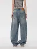 Calças DX Americanas Wide-Leg Jeans Azul Femininas Verão Lavado Design Balão Foice High Street Calças Largas