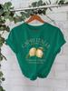 Camiseta de algodón puro de verano de Europa y América, manga corta, cuello redondo, comercio exterior transfronterizo, camiseta con estampado de limón americano, fábrica de comercio exterior para mujer