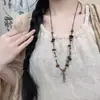 Nuevo Collar de Cuentas de Grano de Café Estilo Chino para Mujer Diseño de Nicho de Alta Gama Colgante de Lazo Cadena para Suéter Accesorios de Otoño e Invierno