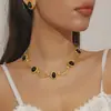 Novo Conjunto de Colar e Brincos Preto com Pedras Preciosas Estilo Palácio Retrô, Conjunto de Joias Exagerado e Moderno