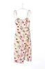 Vestido de verão 2023 novo estampa floral francesa pequena, justo, sexy, com fenda lateral, alça de tiras, atacado