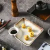 Prato para Dumpling com Recipiente para Vinagre Prato Criativo de Cerâmica Utensílios de Mesa Domésticos para Hotel Prato para Pratos Frios Prato Quadrado para Dumpling Prato Japonês