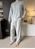 4004 Conjunto de Pijama Térmico para Hombre de Lyocell Acrílico con Cordón y Bolsillos, Ropa de Casa Cálida Gruesa Cepillada Otoño/Invierno