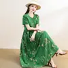 Vestido de Algodón y Seda de Alto Gama Estilo Francés de Verano con Botones de Moda, Dobladillo Amplio, Corte Holgado, Vestido Largo Adelgazante con un Ambiente Elegante