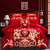 Bordado de algodón de alta gama 140 rojo boda juego de cuatro piezas dote dragón y fénix categoría de cama de algodón al por mayor