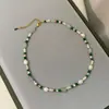 Collar de Perla de Agua Dulce y Aventurina Verde, Cuentas Refrescantes de Ágata Pavo Real Verde, Elegante Cadena Dopamina para Clavícula para Mujer