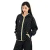Jaqueta Cardigan com Capuz de Bolinhas Design High Street Estilo Coreano para Homens e Mulheres, Modelagem Solta com Acabamento Preto, Moletom Casual com Zíper Bordado