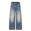 Pantalones vaqueros lavados con efecto degradado estilo americano, jeans holgados de pierna ancha estilo "dad" para hombre, marca de moda, estilo vintage, pantalones largos rectos casuales