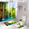 Cortina de Ducha para Baño Juego de Cuatro Piezas al por Mayor Impermeable y a Prueba de Moho Cortina de Ducha Cascada de Montaña Divisor Sin Taladro Estilo Americano