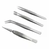 Set de pinzas de acero inoxidable de 4 piezas para limpieza digital con codo, herramientas de reparación DIY