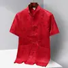 Camisa de Manga Corta de Seda Helada Estilo Tang para Hombre, Estilo Chino Tradicional, Nuevo Estilo Chino Hanfu para Personas de Mediana Edad y Mayores, Ropa para Ejercicio Matutino y Tai Chi para Papá y Abuelo, Verano