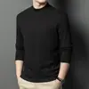 Camiseta interior de capa base regular de cuello alto medio para hombre, Ropa interior de algodón para otoño e invierno, Top tipo sudadera negro, Camiseta de manga larga de cuello medio