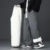 Pantalones Gruesos de Algodón con Forro Polar para Hombre para Otoño e Invierno, Cálidos y Resistentes al Frío, Pantalones Largos Casuales Estilo Jogger, Corte Holgado, Pantalones de Lana de Cordero de Invierno