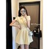 Vestido de manga corta con cuello polo estilo coreano para mujer, diseño de verano 2025, dulce, elegante, ajustado, con costuras, falda plisada