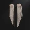 Aretes de Comercio Exterior para Mujer, Aretes Largos con Borla de Cadena de Garras con Pedrería, Aretes de Declaración Nupcial para Escenario, Venta al por Mayor desde Fabricante