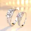Apartamento do Amor Diamante Qiyuan anel de casal masculino banhado a prata S925 anel de casal japonês e coreano anel de casal com diamante de simulação feminino