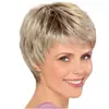 Peluca Gradiente Dorado Peluca para Personas de Mediana Edad y Mayores Cabello Corto Rizado para Mujer Cubierta para el Cabello Gris Dorado Gradiente Cabello Corto Liso Europeo y Americano Transfronterizo