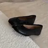 Versión de Piel de Oveja~Zapatos de Cuero Genuino Plegados de Suela Blanda con Punta Dividida para Mujer, Zapatos Mary Jane de Pezuña de Cerdo, Zapatos Pequeños de Cuero Negros, Mocasines Planos