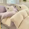 Juego de Cuatro Piezas de Color Liso de Terciopelo de Leche Invierno Engrosado Coral Terciopelo Sábana Funda Nórdica Ropa de Cama Terciopelo de Doble Cara