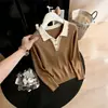 Top de punto elegante con cuello Otoño/Invierno 2026, Capa base chic para mamá, Suéter de invierno para mujer