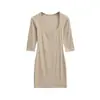 2587-Vestido Sexy de Manga Média Estilo Europeu e Americano para Mulheres 2025 Novo Decote Quadrado Ajuste na Cintura Slim Fit Bodycon