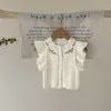 Chaleco de punto para niña con pequeñas mangas acampanadas, estilo primavera y otoño, 100% algodón puro, en stock, dulce diseño floral con bordado elaborado, suéter para niños