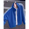 Chaqueta de béisbol americana transfronteriza de tres rayas patrón de escamas de dragón cuello alto primavera y otoño deportiva con rayas chaqueta corta con capucha hombre