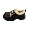 Zapatos Planos de Felpa con Suela Gruesa Estilo Británico para Mujer 2026 Otoño/Invierno Nuevos Zapatos Cálidos de Algodón con Piel Estilo Japonés Retro Zapatos Pequeños de Cuero
