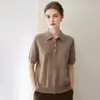 Konsaini 100% cachemira pura de manga corta para mujer otoño e invierno 2026 cuello camisero botón dorado camiseta de punto top tipo polo para ir al trabajo