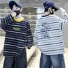 Ropa para Niños Sudadera de Cuello Redondo Rayada Bloque de Color para Niños Primavera 2026 Nuevo Estilo Camiseta Básica para Niños Grandes Tendencia Transfronteriza