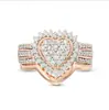 Huajie deseo cruzado caliente oro rosa plateado corazón anillo completo de diamantes lujo europeo y americano anillo Femenino Fábrica al por mayor